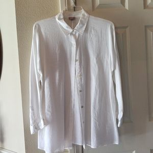 JJill size L white 100% Cotton textured blouse